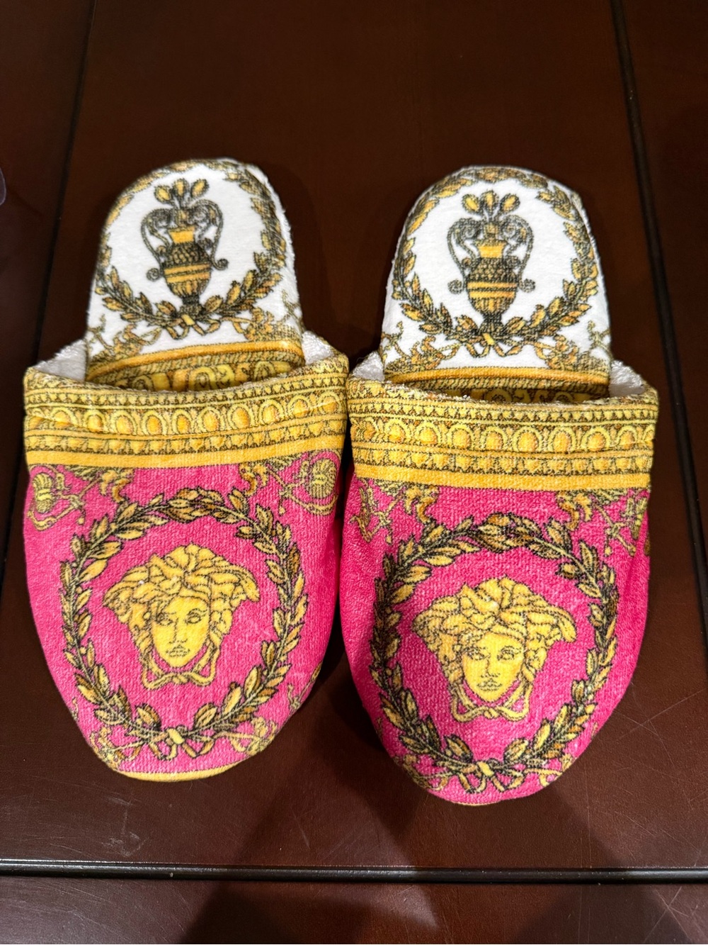 Versace Medusa Pink and Gold Baroque Bath Slippers- Large *NWT Authentic